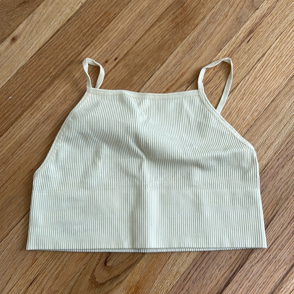 Urban Outfitters Cream Ribbed Cropped Bralette Tank